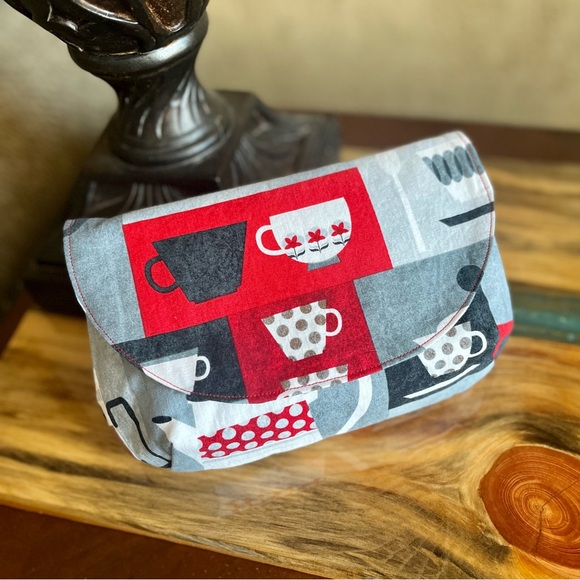 Tea Time Teapots and Cups Print magnetic clasp Clutch Fabric Handmade Clutch - Picture 1 of 6